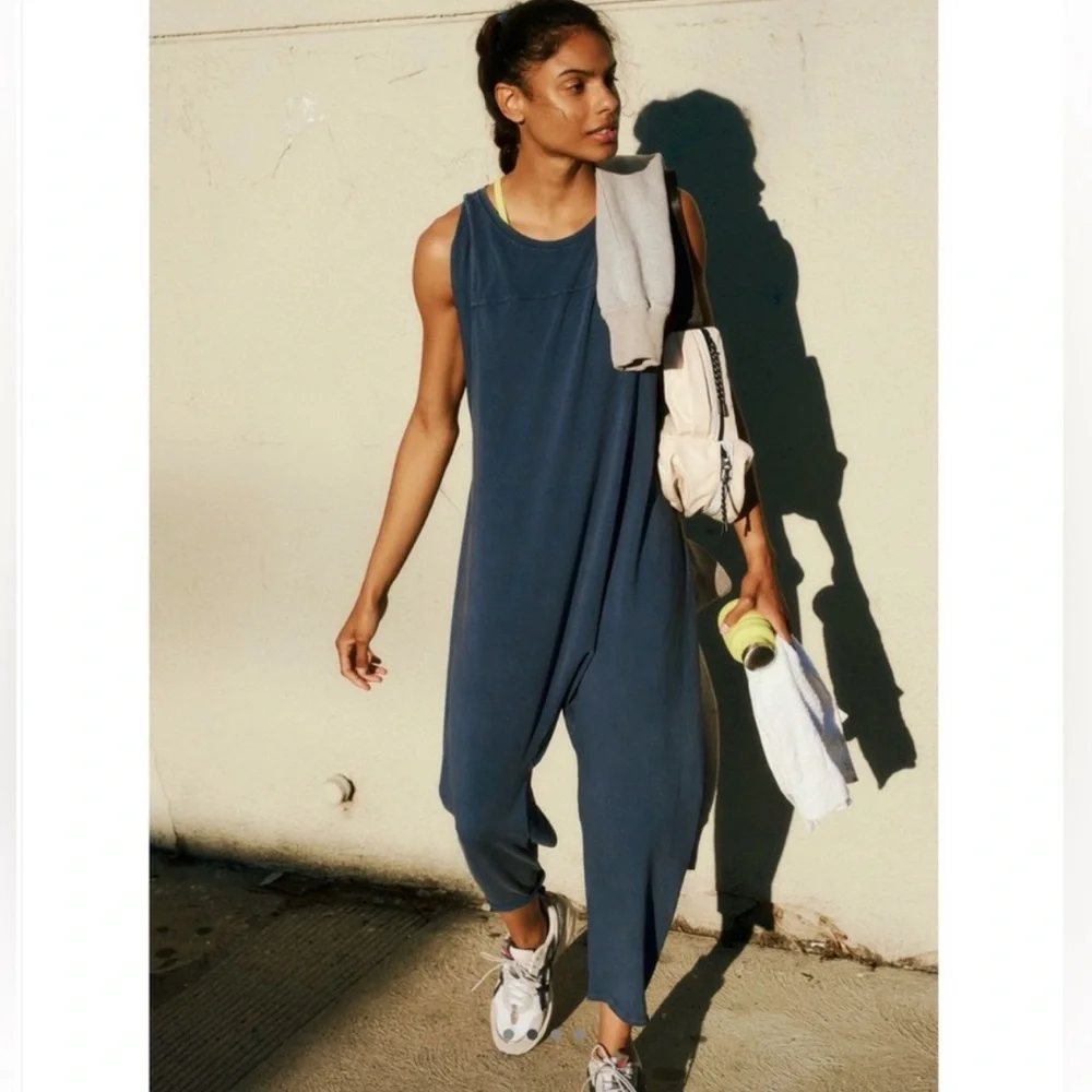 FREE PEOPLE FP Movement NEW Hot Shot Twisted Onesie Size M Jumpsuit Blue